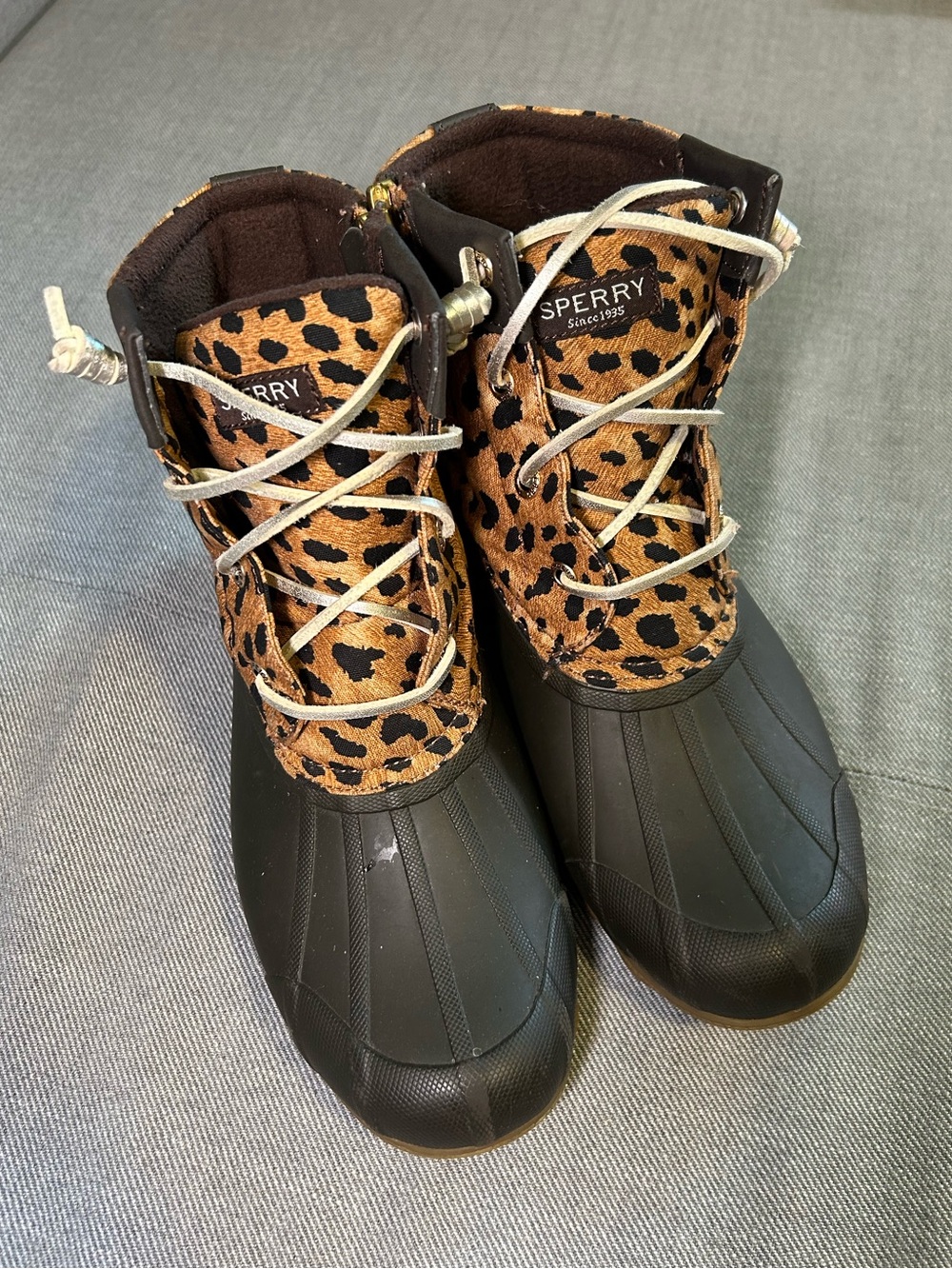 Sperry Women's Brown Duck Boots with Leopard Accent